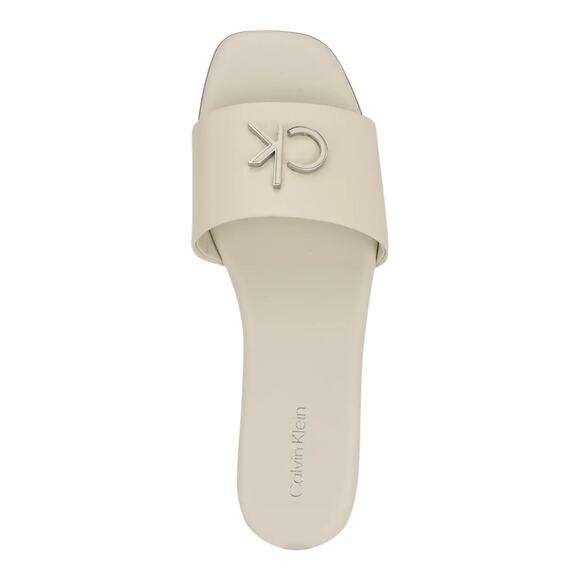 Calvin Klein Women's Yancie Logo Flat Slide Sandals Ivory Size 5 - Picture 3 of 4